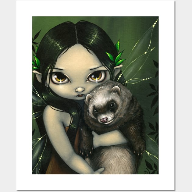 Chibi Fairy with Pet Ferret Wall Art by Wanderer Bat